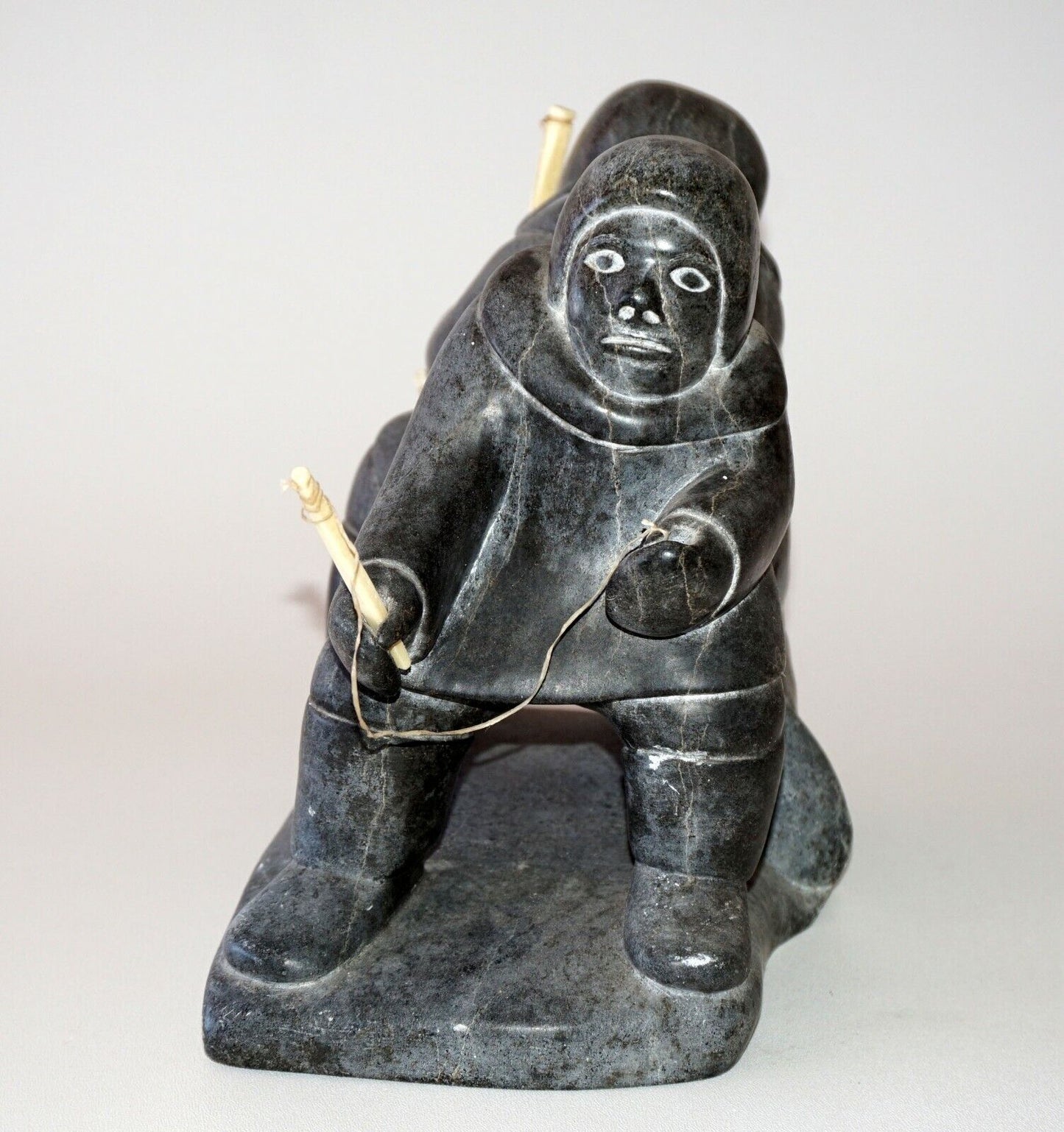 74 Canada Eskimo Stone Carved Ice Fishers Sculpture by Thomassie Tookalook (Kor)