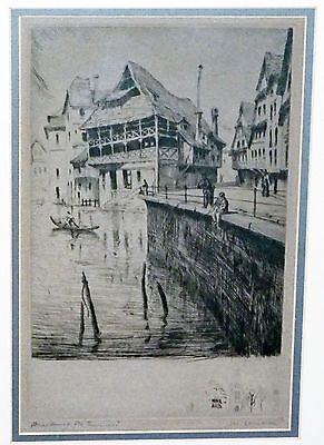 Vintage French Etching "Strasbourg les tanneurs" by illeg. Signed (Tam)