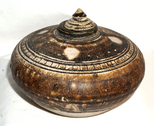 12C Antique Cambodian Khmer Brown Glaze Stoneware Covered Pot or Jar (JSt) 27