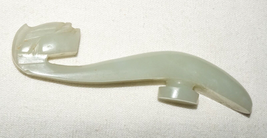 Antique Chinese Grey Green Nephrite Jade Dragon Belt Hook (UVi)#4