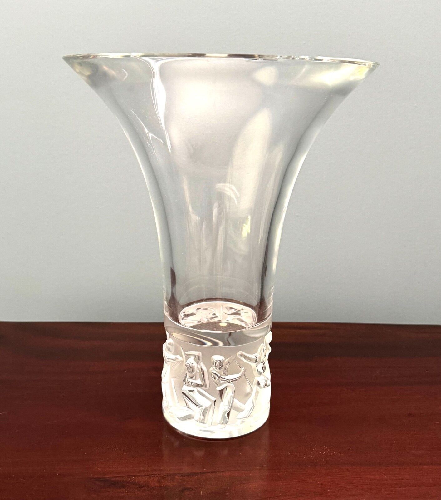 Vintage French Lalique Crystal Jazzy Vase w Tulip-Shaped Rim (InS)