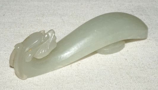 Antique Chinese Grey Green Nephrite Jade Dragon Belt Hook (UVi)#21