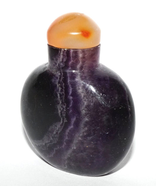 Vintage Chinese Purple Fluorite Carved Snuff Bottle w. Agate Stopper (LeS) G8