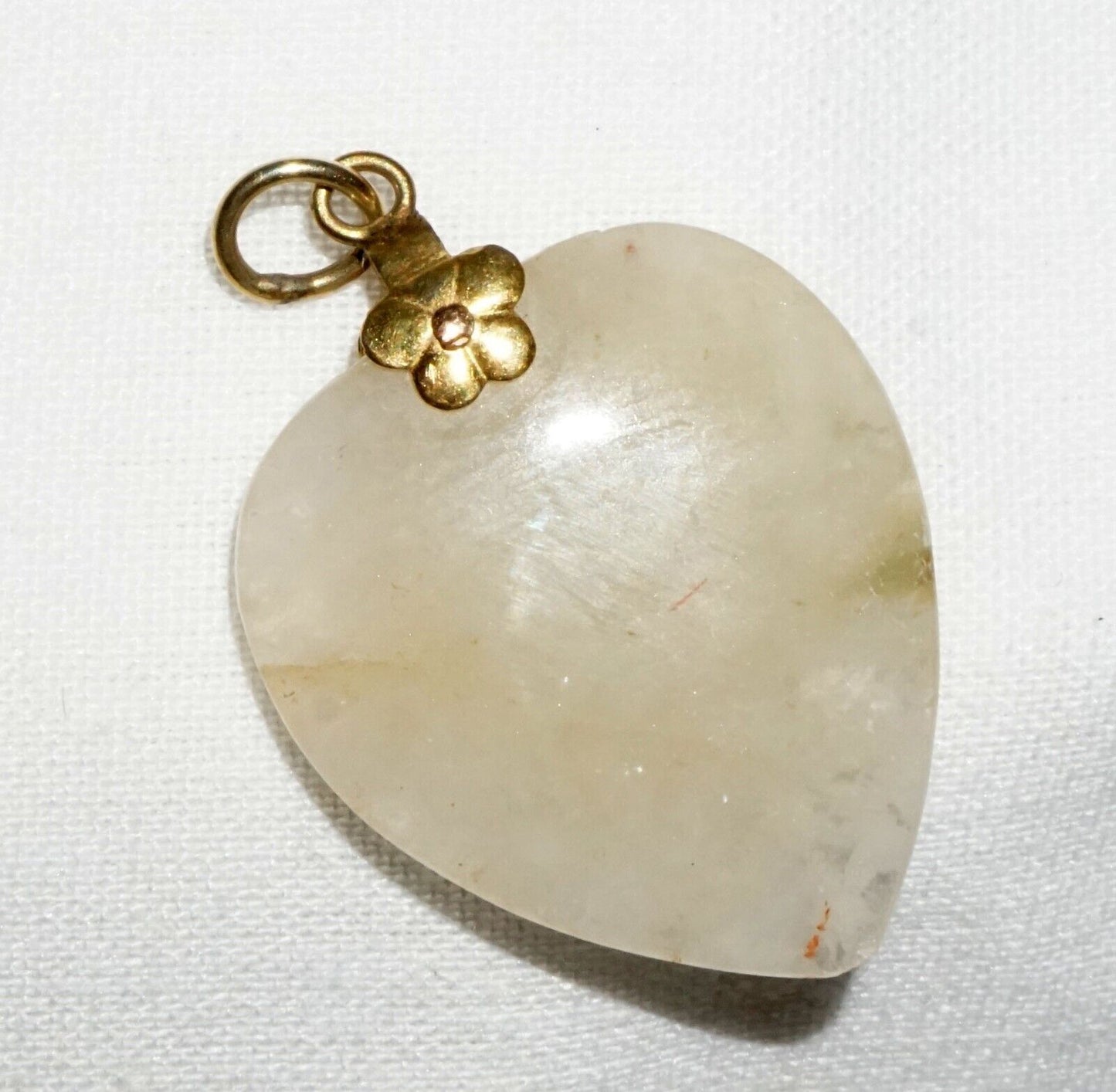 Vintage Chinese Semi Translucent Yellowish Jadeite Jade Heart Pendant (ChY)