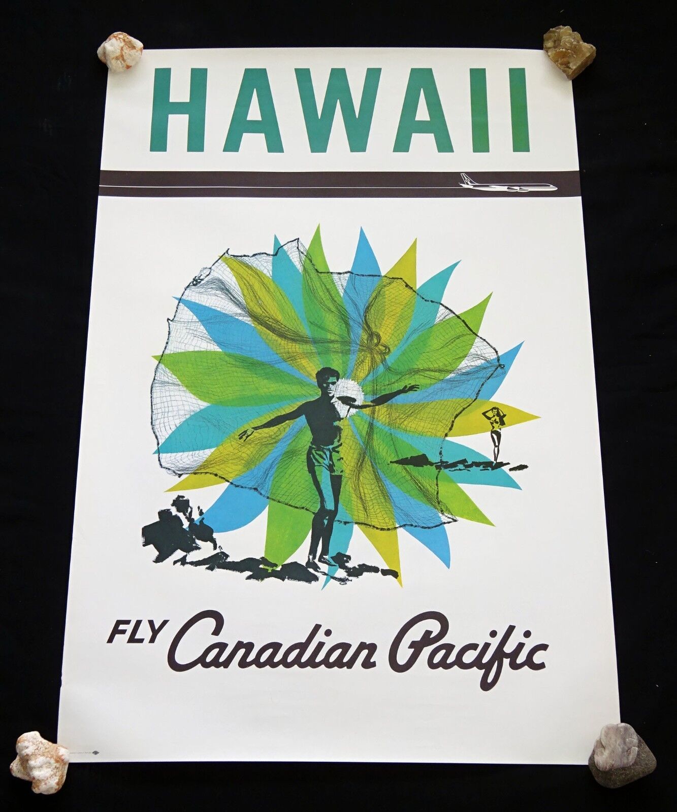 1950 Original Fly Canadian Pacific Hawaii Net Fisherman Poster (HoT)#33