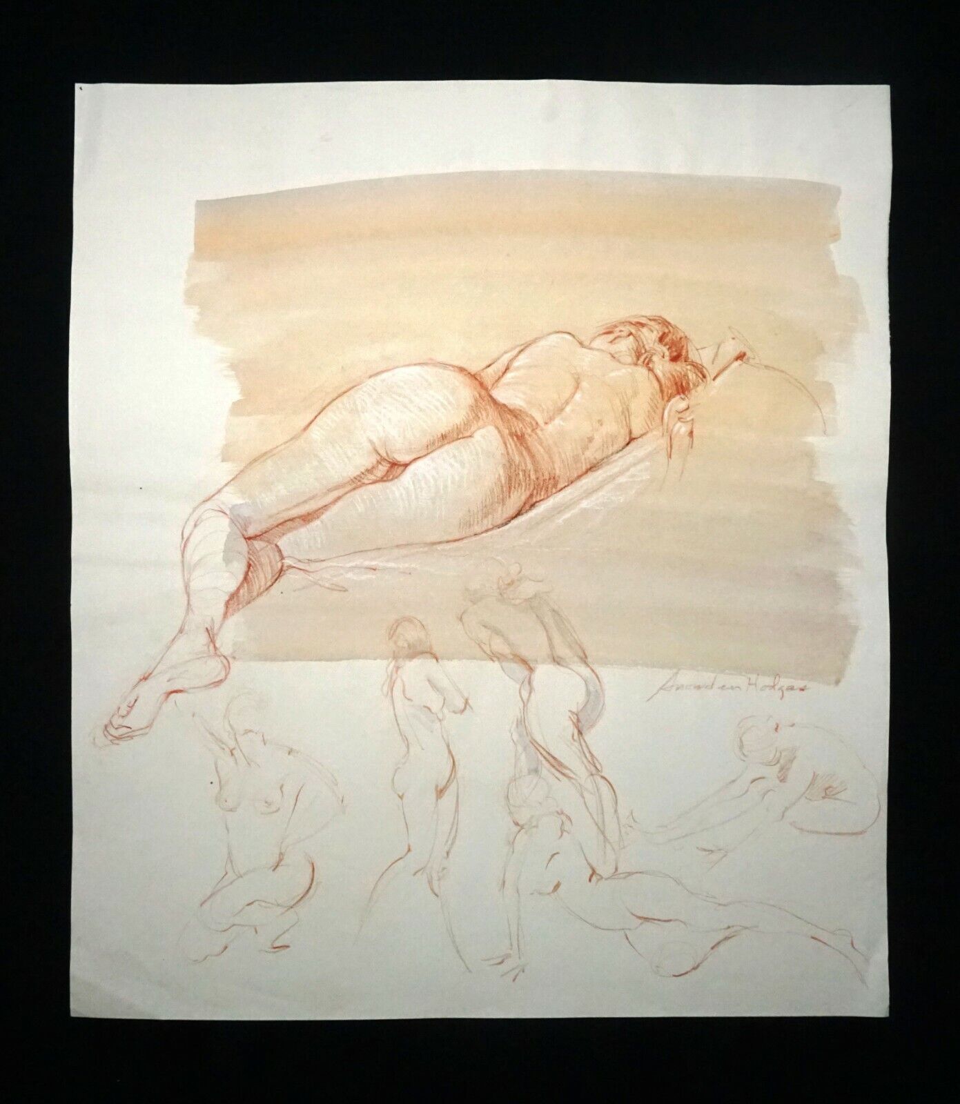 Hawaii Mixed Media Wash Painting Sleeping Female Nude Snowden Hodges (Sho)#107