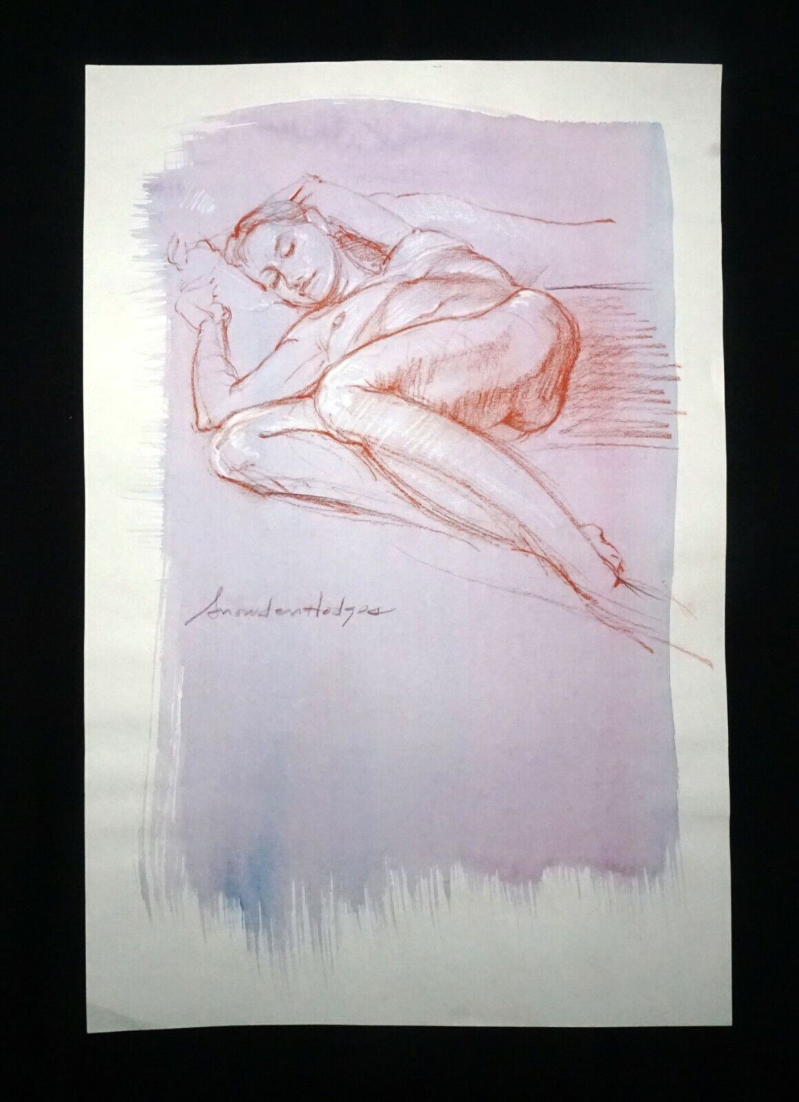 Hawaii Mixed Media Wash Painting Sleeping Female Nude Snowden Hodges (Sho)#108