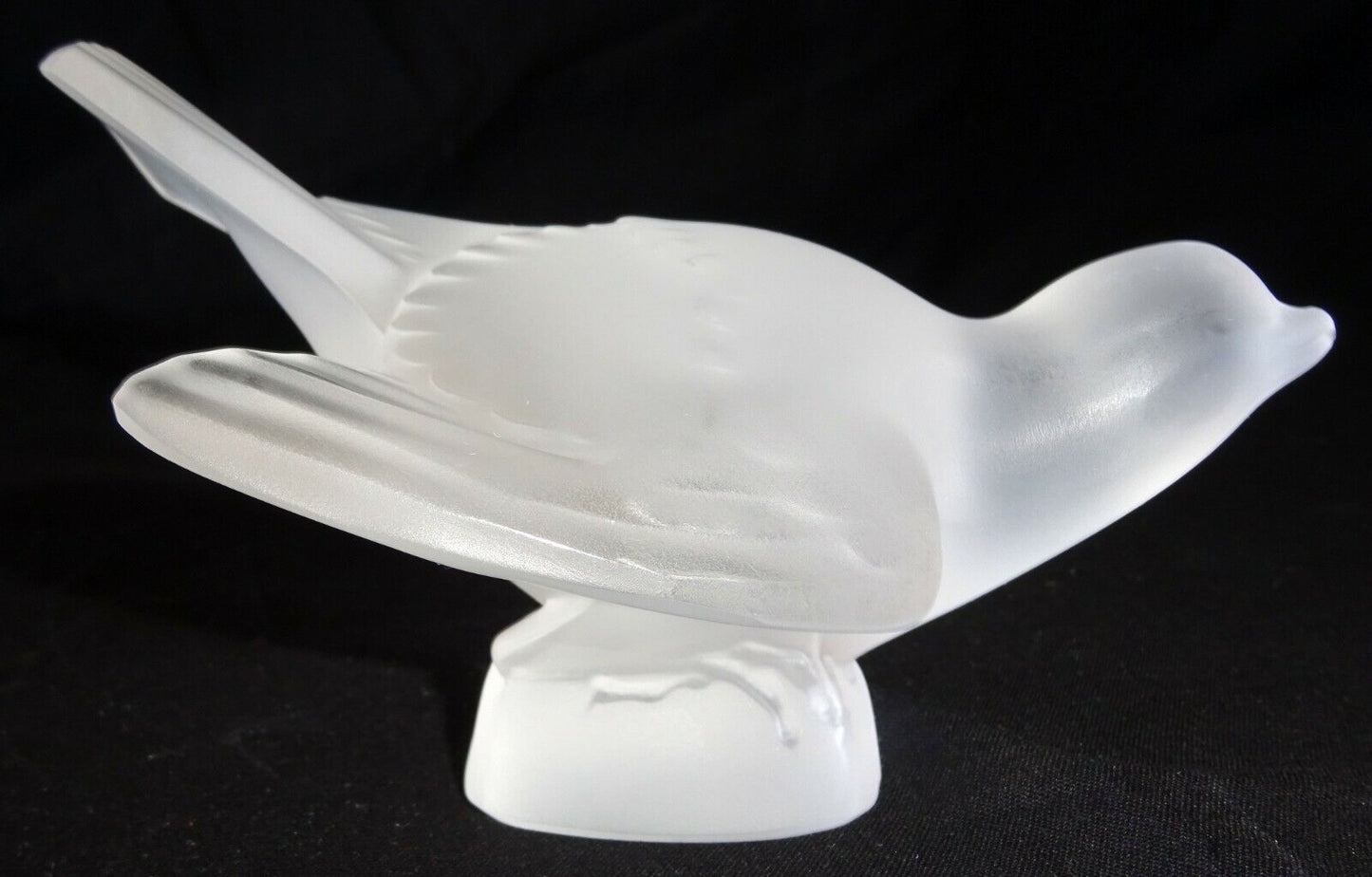 Vintage French Frosted Crystal Sparrow Bird Wings Sculpture by Lalique (MeG)