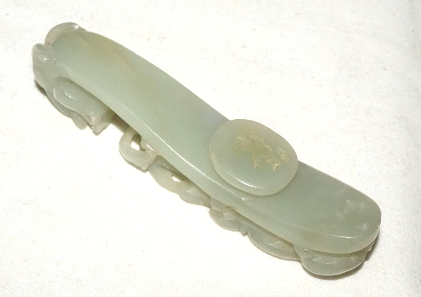 Antique Chinese Grey Green Nephrite Jade Dragon Belt Hook (UVi)#2