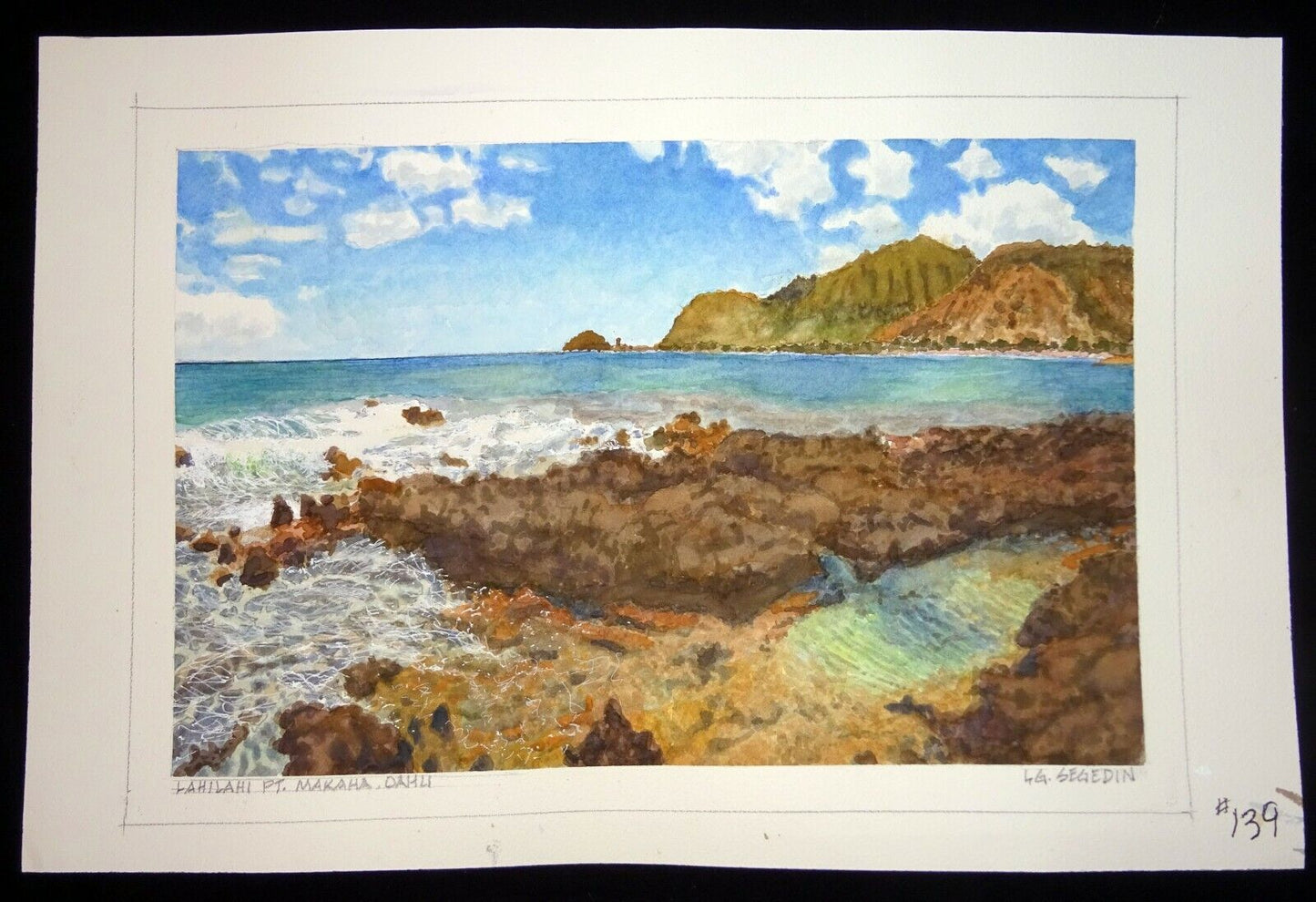 Hawaii Watercolor Painting "Lahilahi Point, Makaha Oahu" by L. Segedin #139