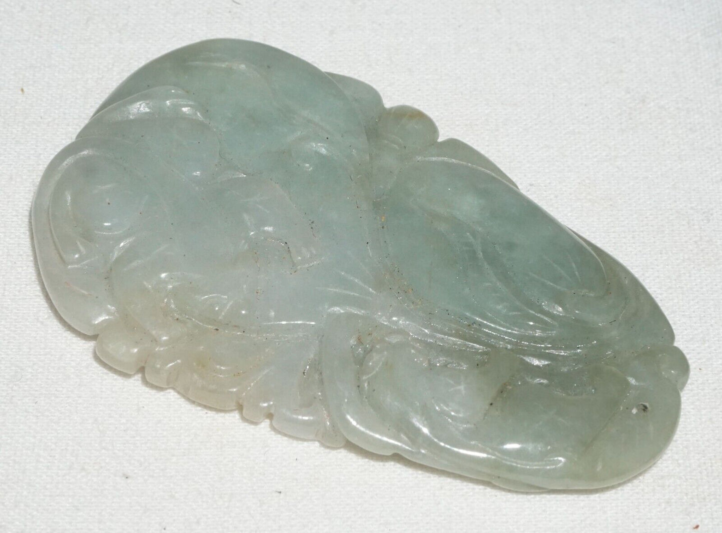 Vintage Chinese Well Carved Jadeite Jade Pendant Peach Feline & Toad Motif (***)