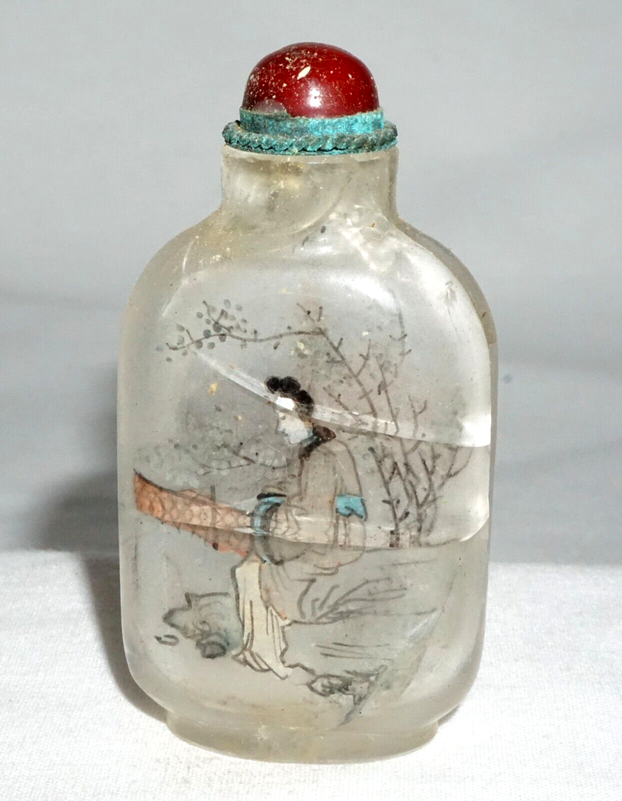 Vtg Chinese Reverse Painted Glass Snuff Bottle Seated Figure in Landscape (LLA)