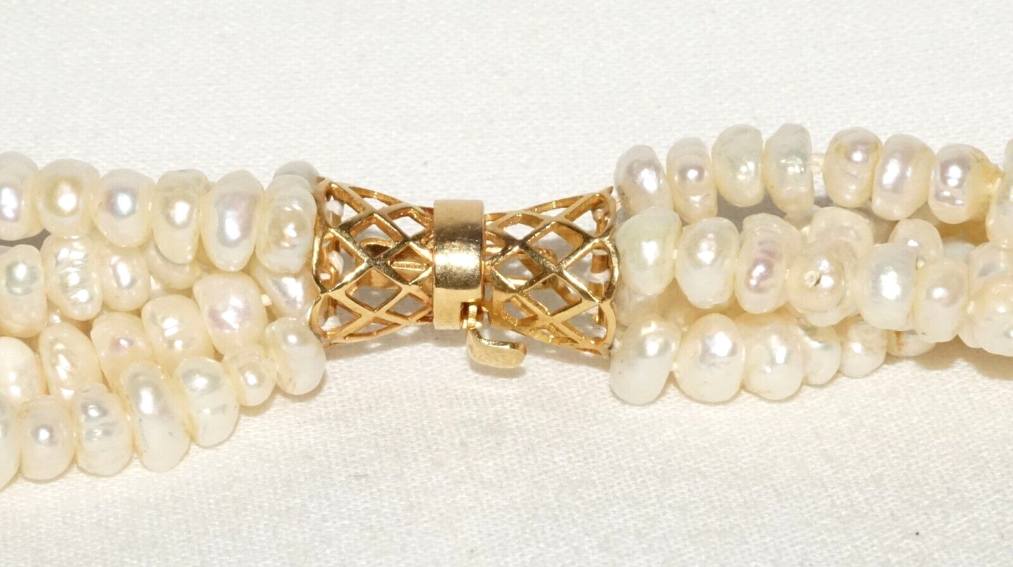 Vtg. 5x Strand Mini Baroque Pearl Necklace w. 14k Yellow Gold Clasp (GoB) #19