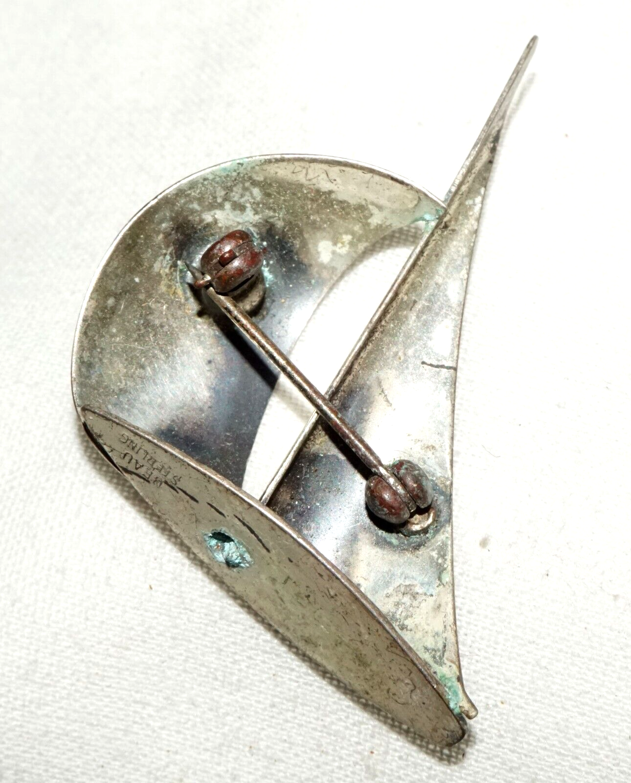 Vintage US Modernist Sterling Silver Brooch Pin w. Sailboat Motif by Beau (TuD)