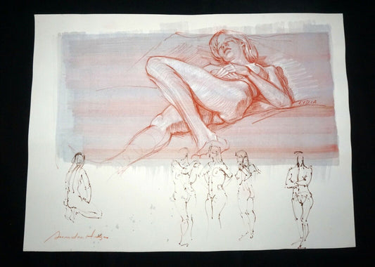 Hawaii Mixed Media Wash Painting Sleeping Female Nude Snowden Hodges (Sho)#109