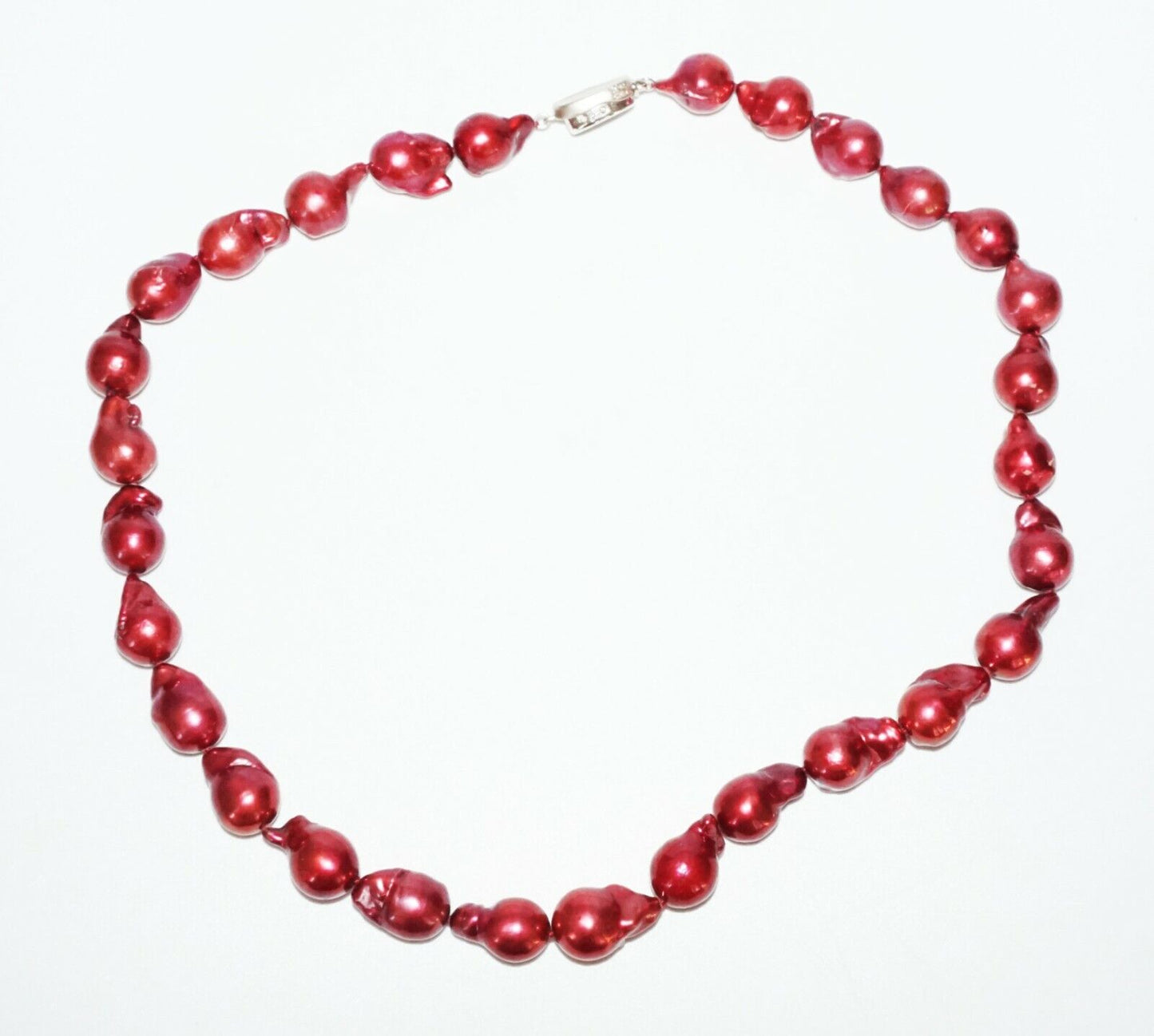 3Pc Chinese Sterling Silver Red Baroque Pearl Necklace & Earrings (SaR)#443