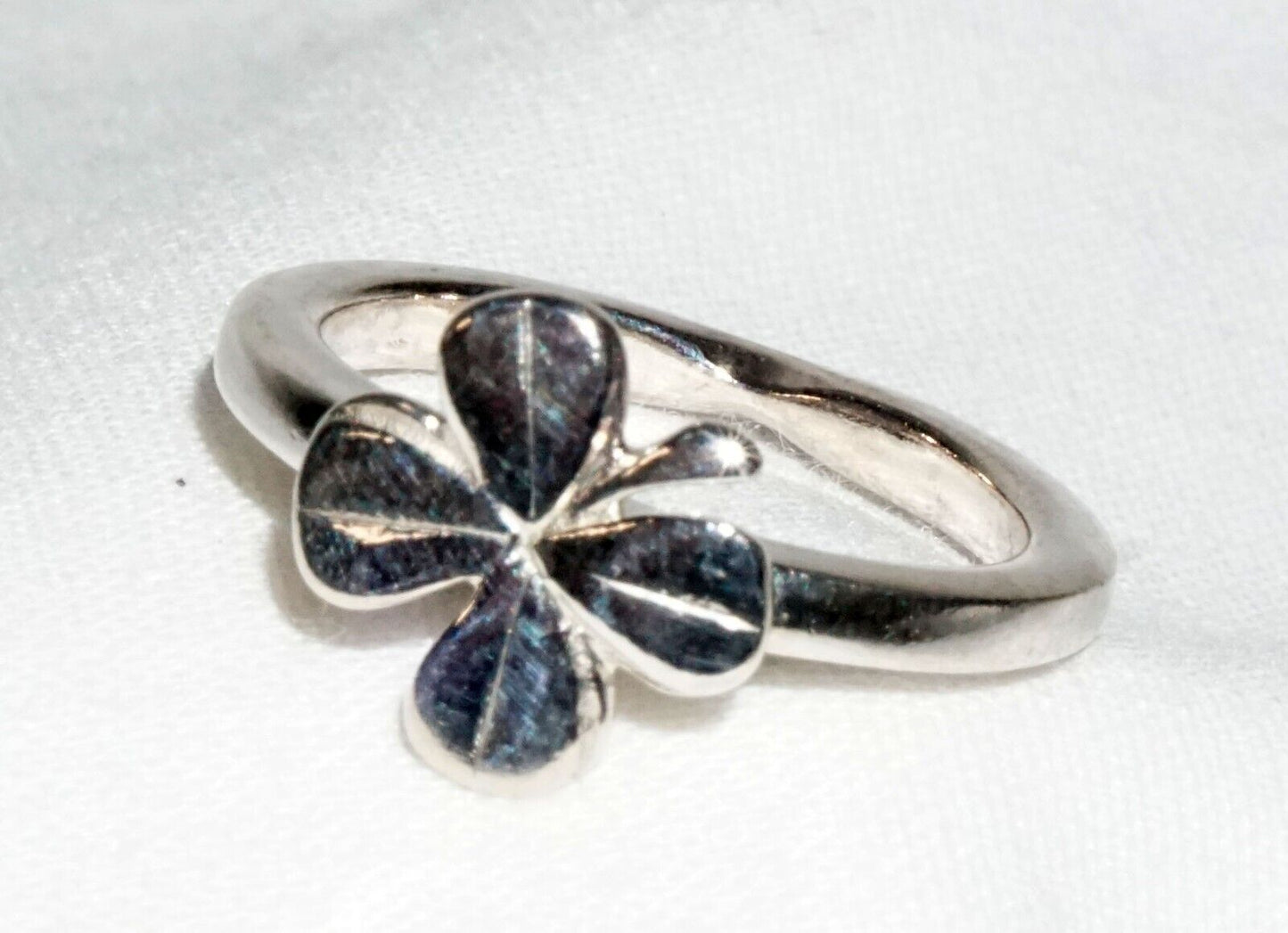 Vtg French Sterling Silver Four Leafed Clover Ring Sz.6.5 by Chanel & Box (InS)