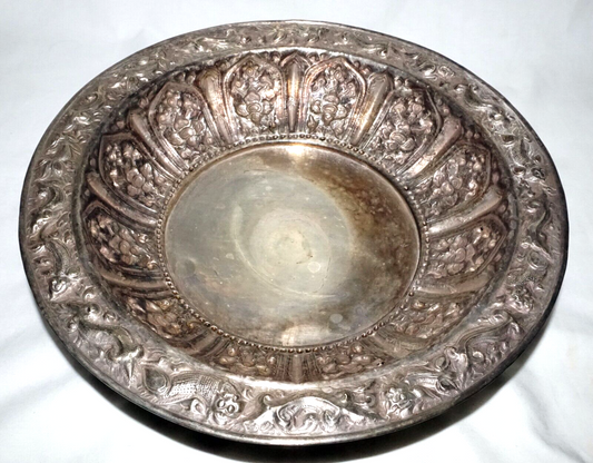 Vintage South East Asian Silver Alloy Deep Dish w. Relief Motifs & Marks (UVi)#7