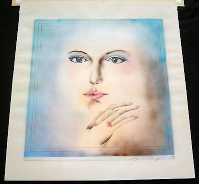 1974 JAPANESE ABSTRACT PAINTING "A WOMANS FACE" by SHIGERU TANIGUCHI (Chac)