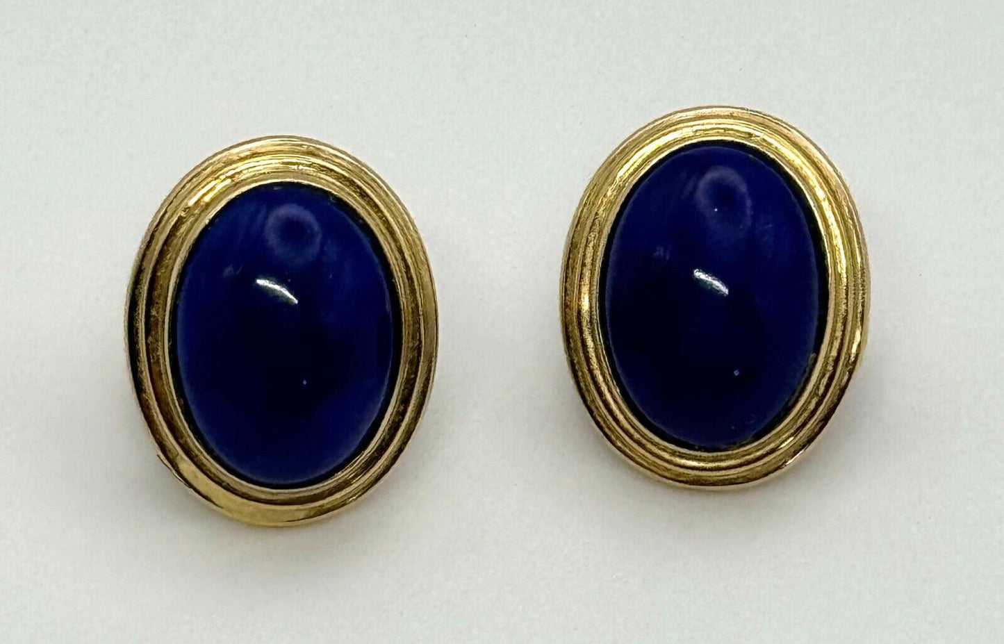 Vintage 14k Yellow Gold Lapis Lazuli Cabochon Dome Post Earrings (KnK)