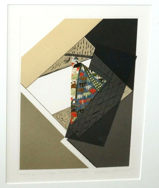 '90s Hawaii Etching Print Collage "Tokyo Twist III" Helen Gilbert (1922-02)(SaJ)