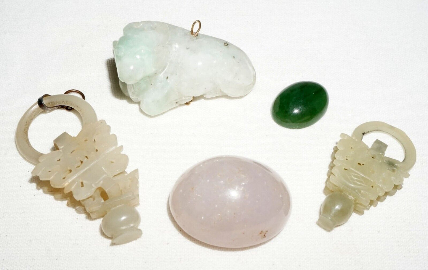 5Pc Vintage Chinese Jadeite & Nephrite Jade Mixed Lot Ornaments Cabochons (***)