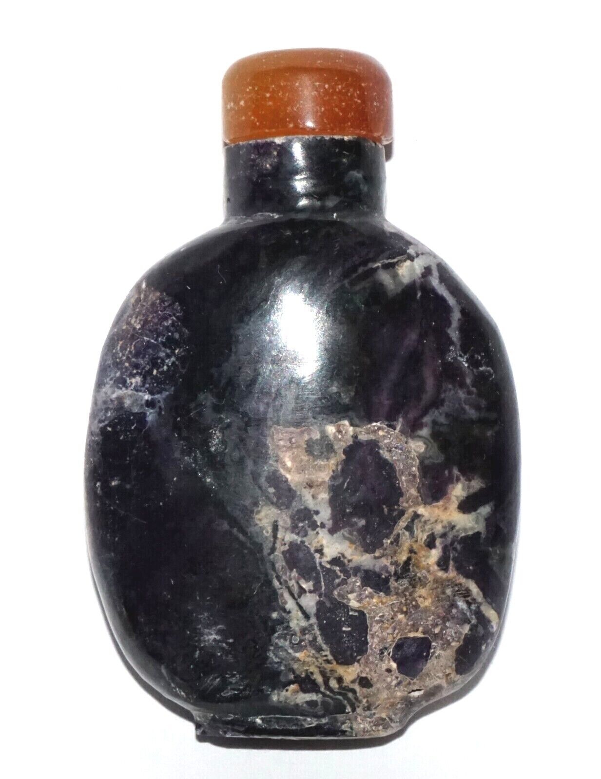 Vintage Chinese Fluorite Matrix Carved Snuff Bottle Agate Stopper (LeS) G16