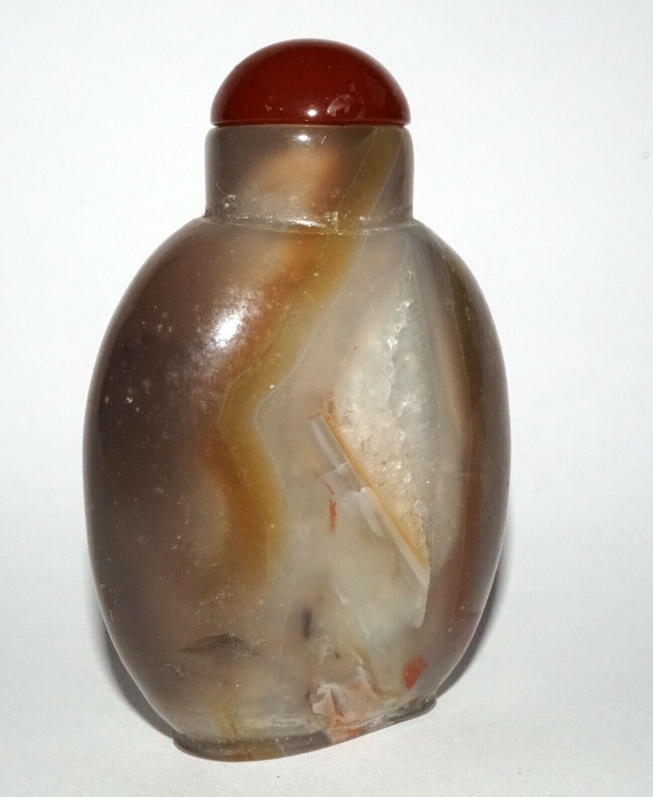 Vintage Chinese Polyhedroid Agate Snuff Bottle w. Red Agate Stopper (LeS) G4
