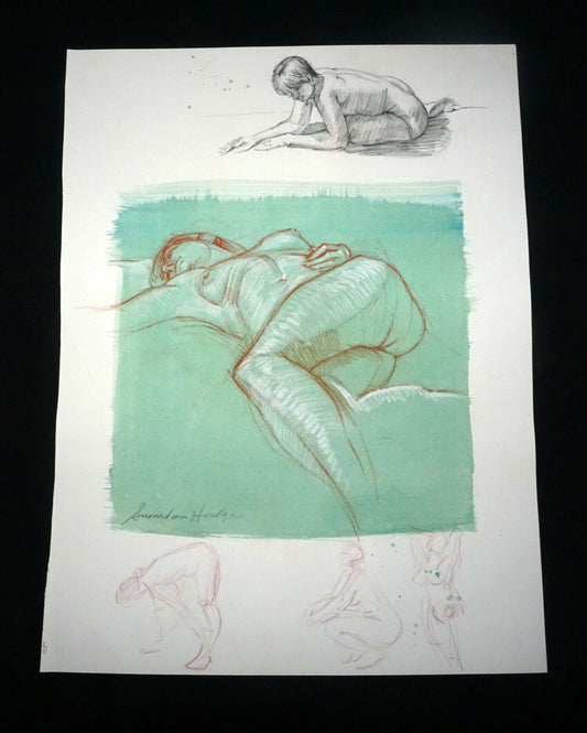 Hawaii Mixed Media Wash Painting Sleeping Female Nude Snowden Hodges (Sho)#116