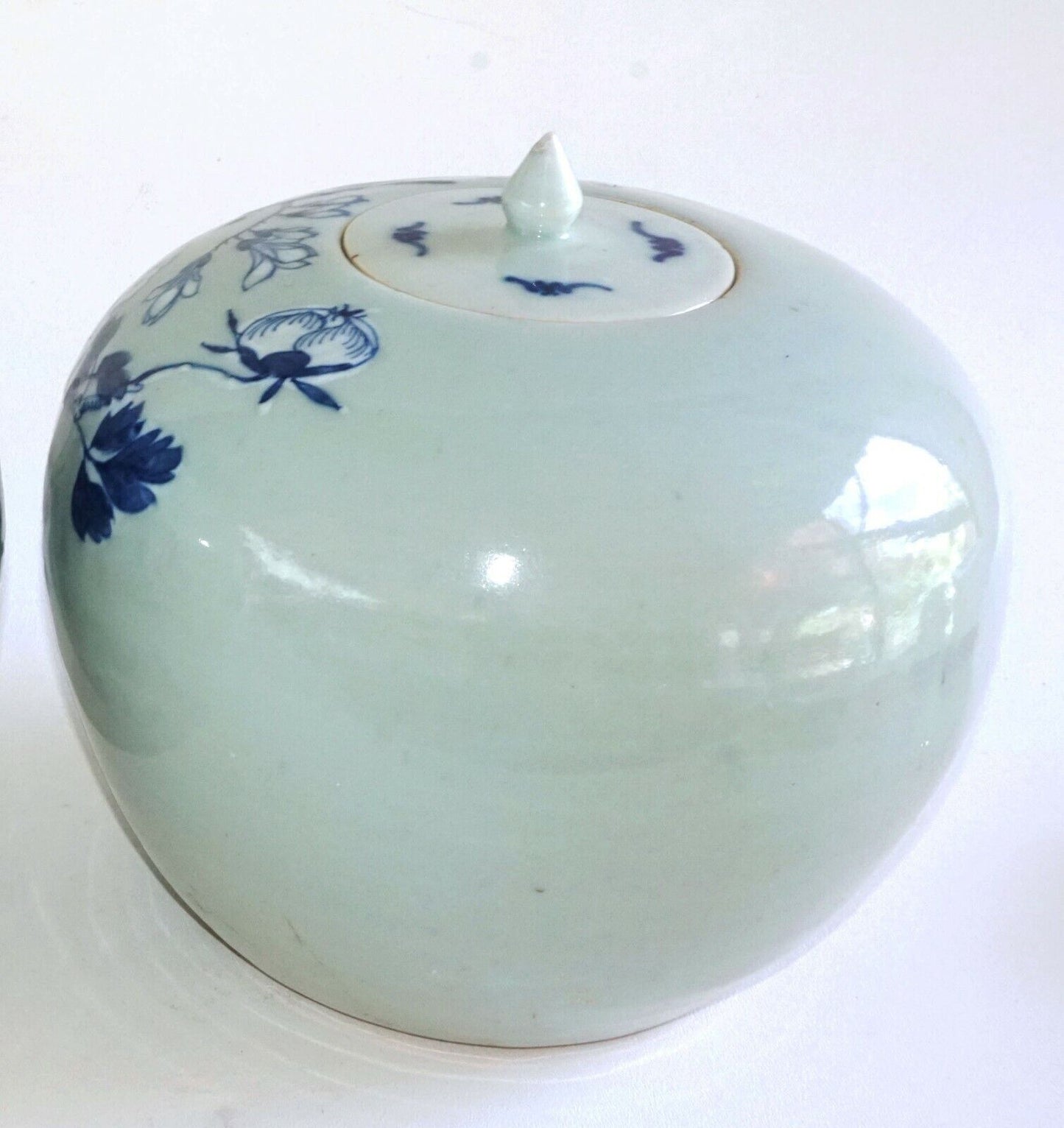 1900 Chinese Ginger Jar w. Blue & White Birds on Flowering Branches Motif (AHB)