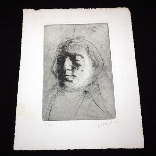 '60s California Etching Print "Male Portrait" by Thomas Cornell (1937-2012)(Mod)