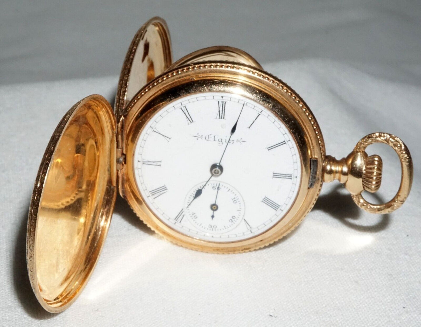 1900 US 14k Yellow Gold Full Hunter Ladies Pocket Watch w. Diamond Elgin (GeB)#3