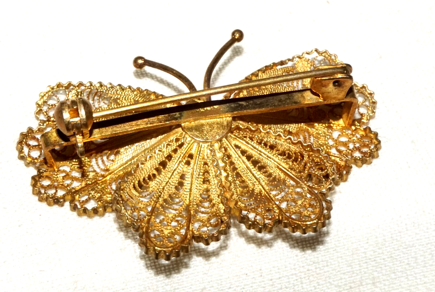 Vintage Gold-Washed 800 Silver Filigree Butterfly Brooch Pin (InS)#L1