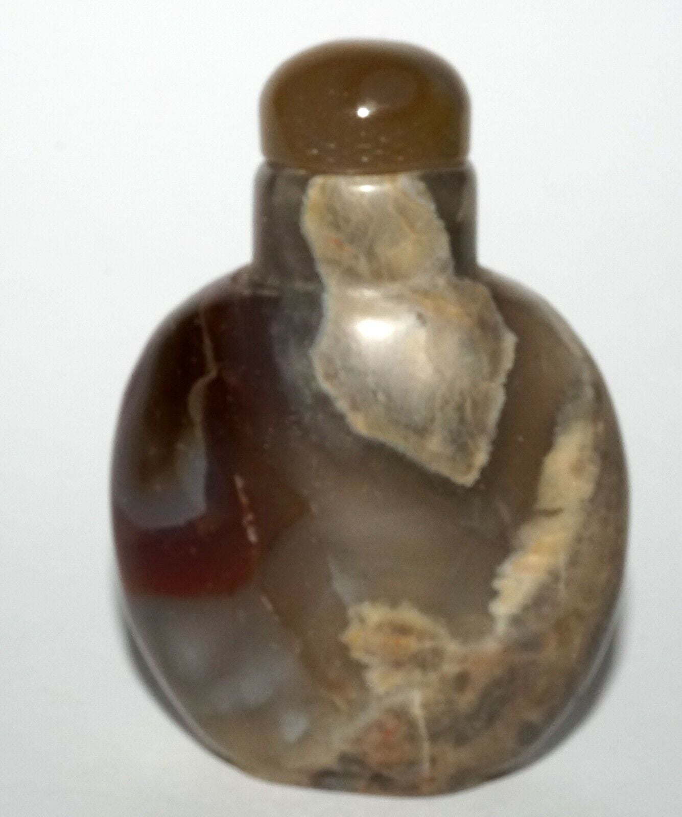 Vintage Chinese Grey Blue Red Agate Snuff Bottle w. Agate Stopper (LeS) G4