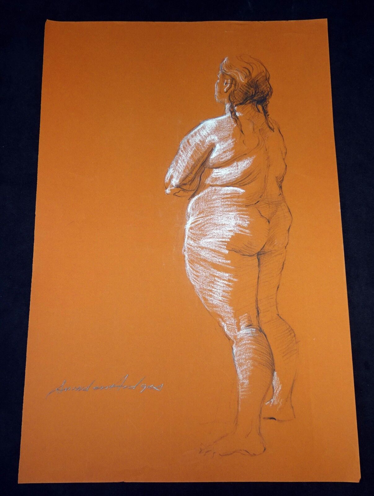 Hawaii Conte Drawing Painting Voluptuous Nude by Snowden Hodges (Sho)