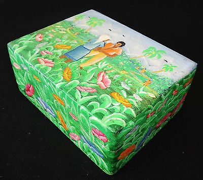 1980s Haitian Wooden Covered Boxes w. Painted Landscape Motif J.H. Wesner (Stea)