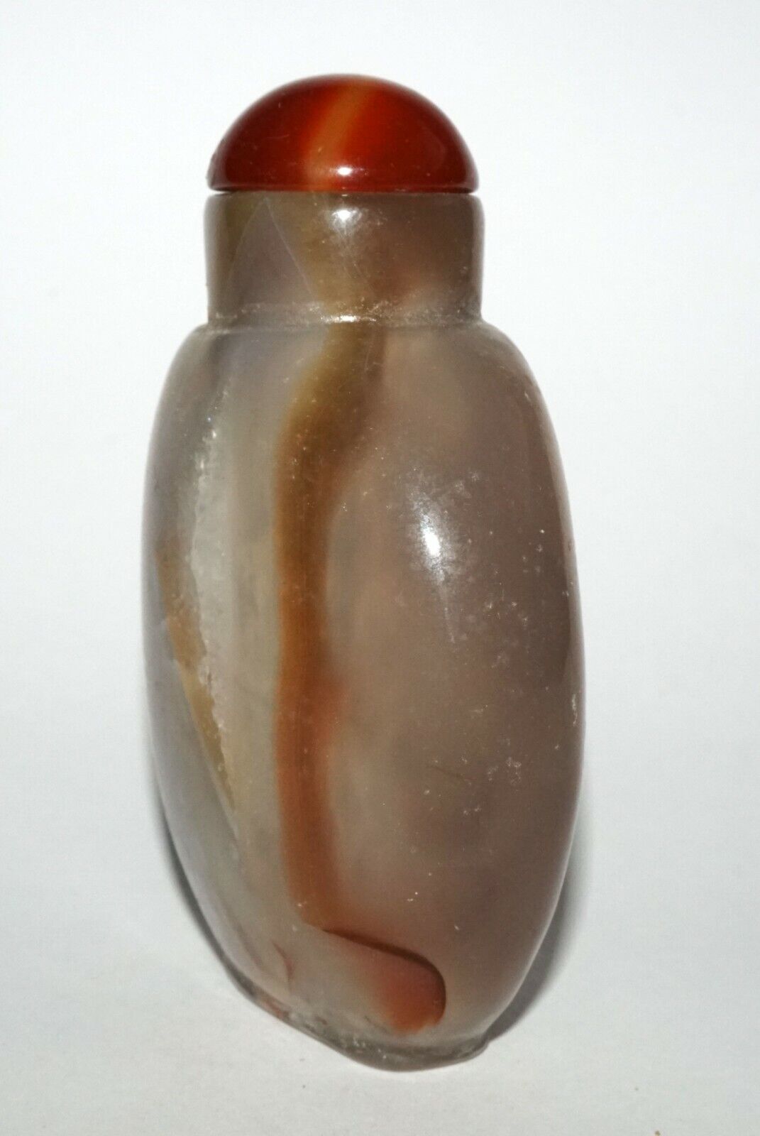 Vintage Chinese Polyhedroid Agate Snuff Bottle w. Red Agate Stopper (LeS) G4