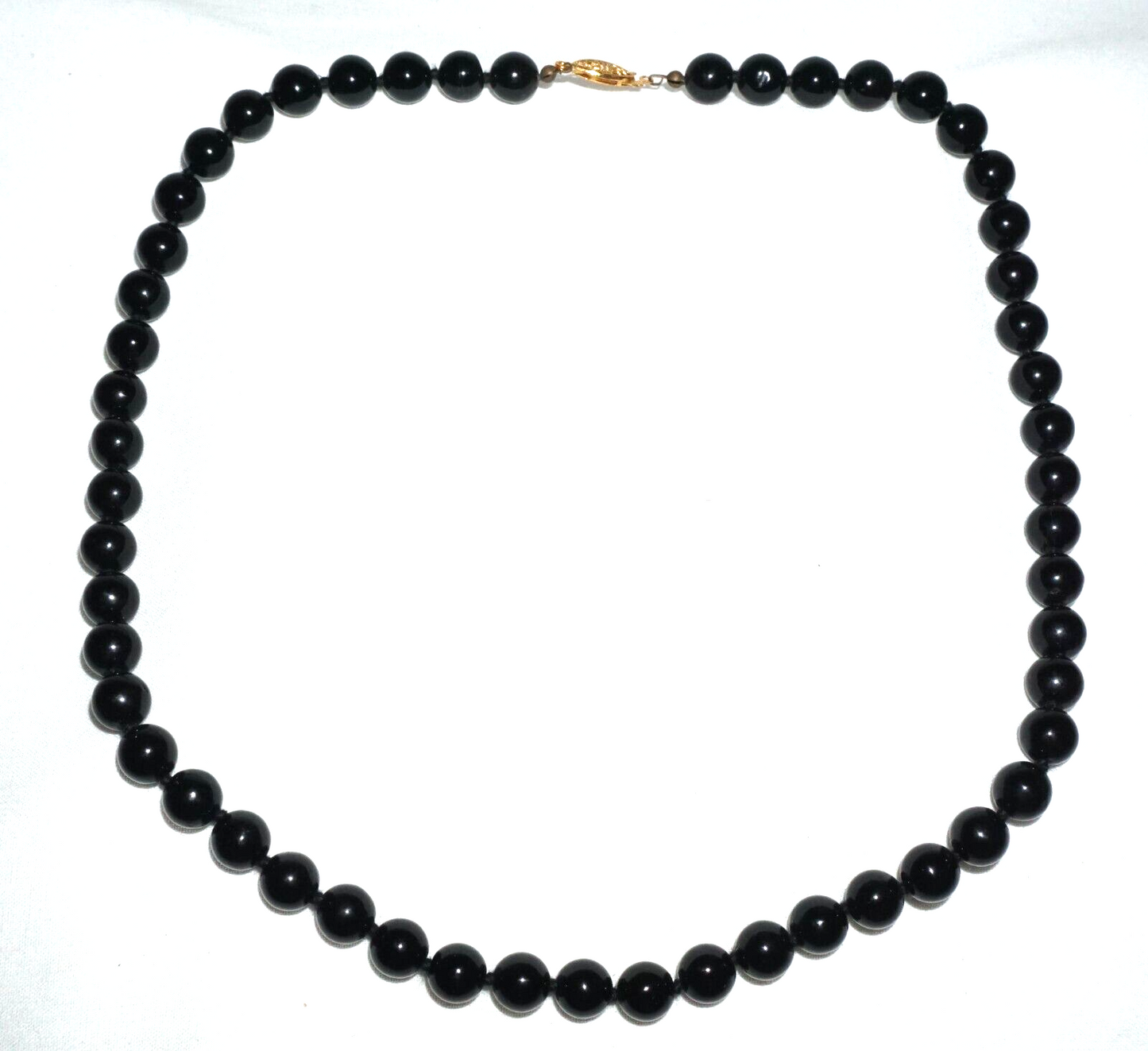 Vintage Chinese Onyx Bead Necklace 23" w. Gold Plated Clasp (BrM)