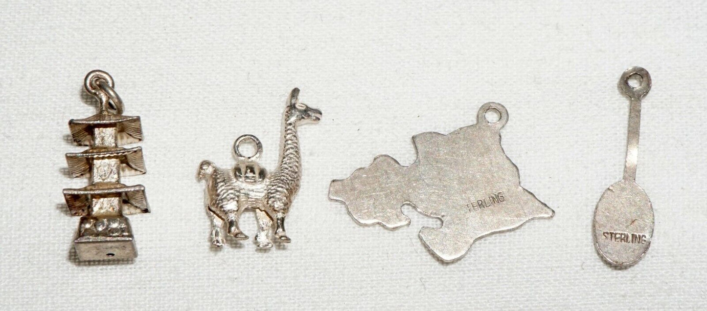 4Pc Vintage Silver Hawaii & World Mini Pendants Charms Oahu Paddle etc (BrM) L17