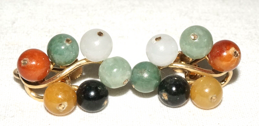 Vintage Chinese 14k Yellow Gold Earrings w 12x Multicolor Jadeite Jades (InS)#L1