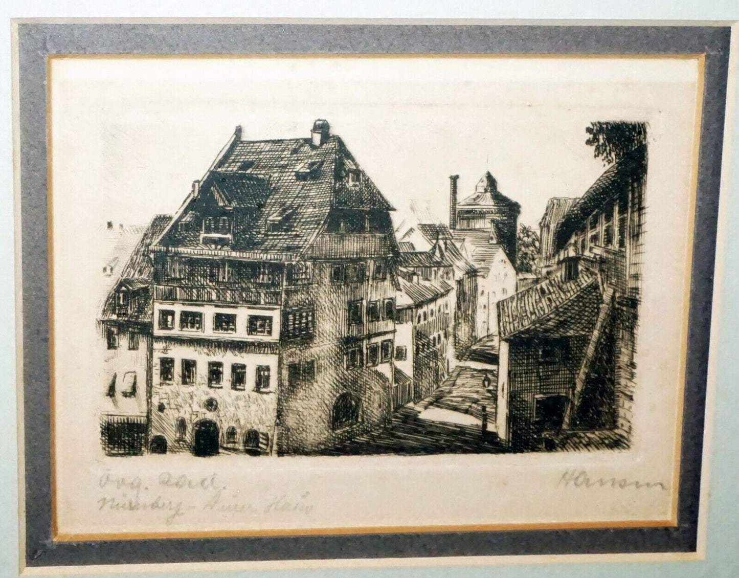 Vintage German Etching Print Albrecht Dürer Haus in Nürnberg by Hansen (***)