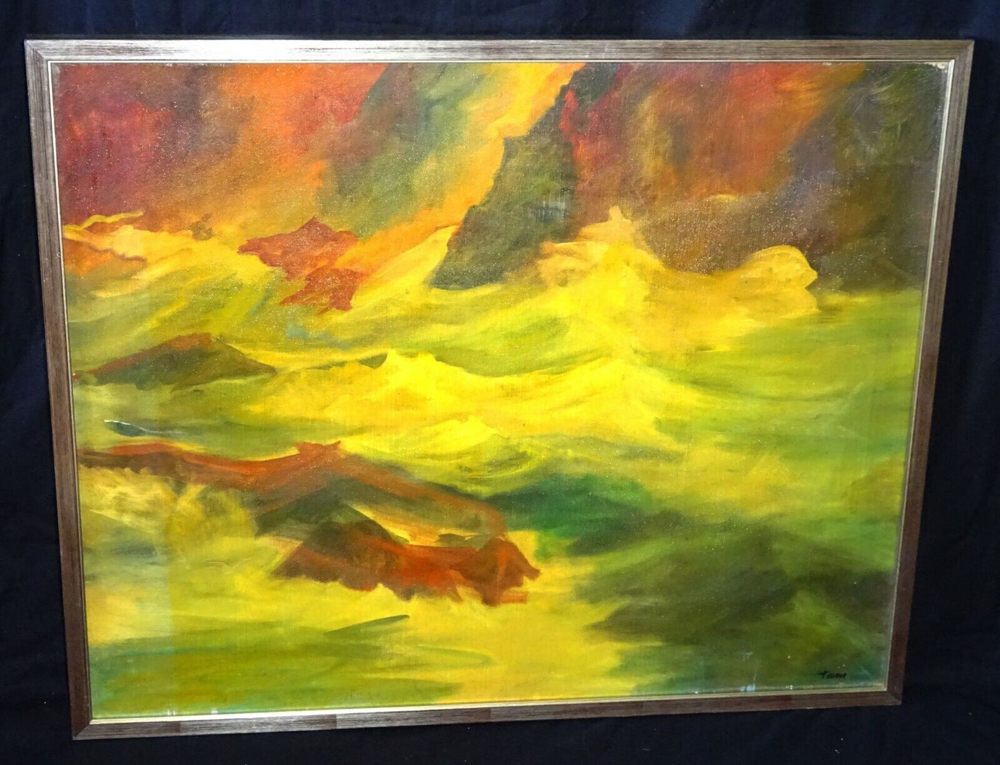 1970s Maine Framed Oil Painting "Fall Waters" by Reuben Tam (1916-1991)(TaF)