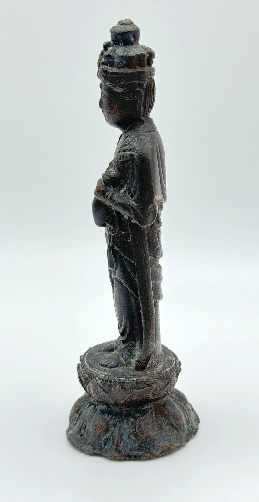 Vintage Bronze Japanese Meiji Era Buddha Kannon Charity Mudra w Vase (MiM)