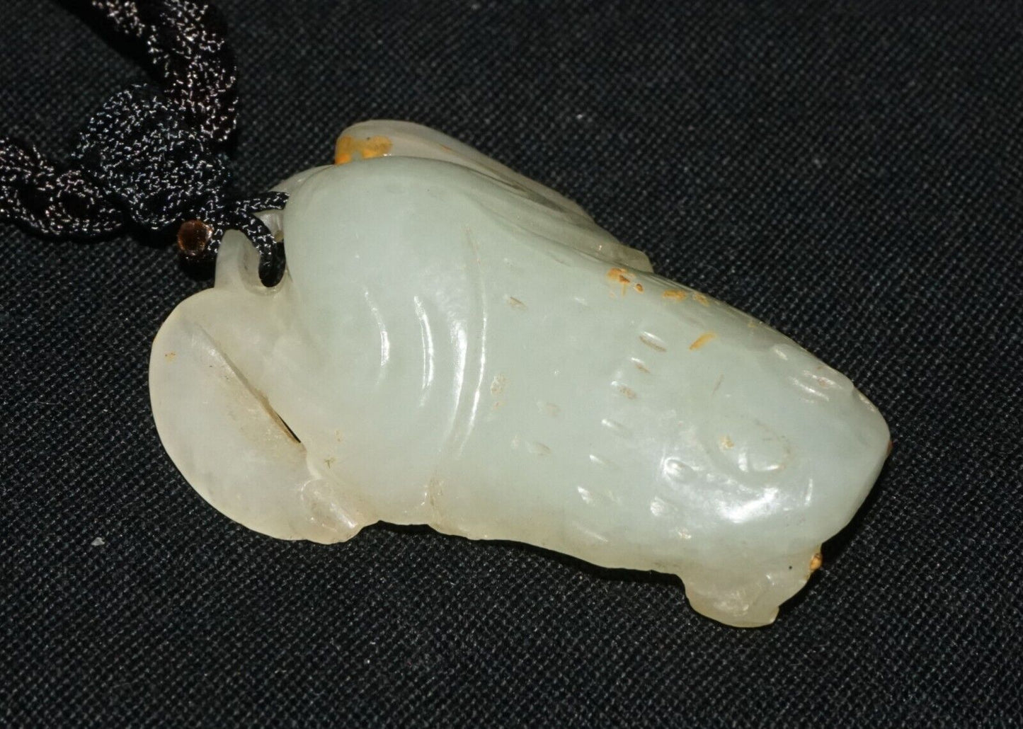 Antique Chinese Grey Green Nephrite Jade Toad Motif Carved Pendant (LeS)L23