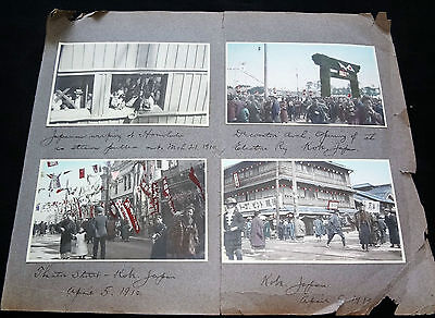 8x 1910 COLOR PHOTOGRAPHS of KOBE JAPAN - STREET SCENES w. PEOPLE & THEATRE P256
