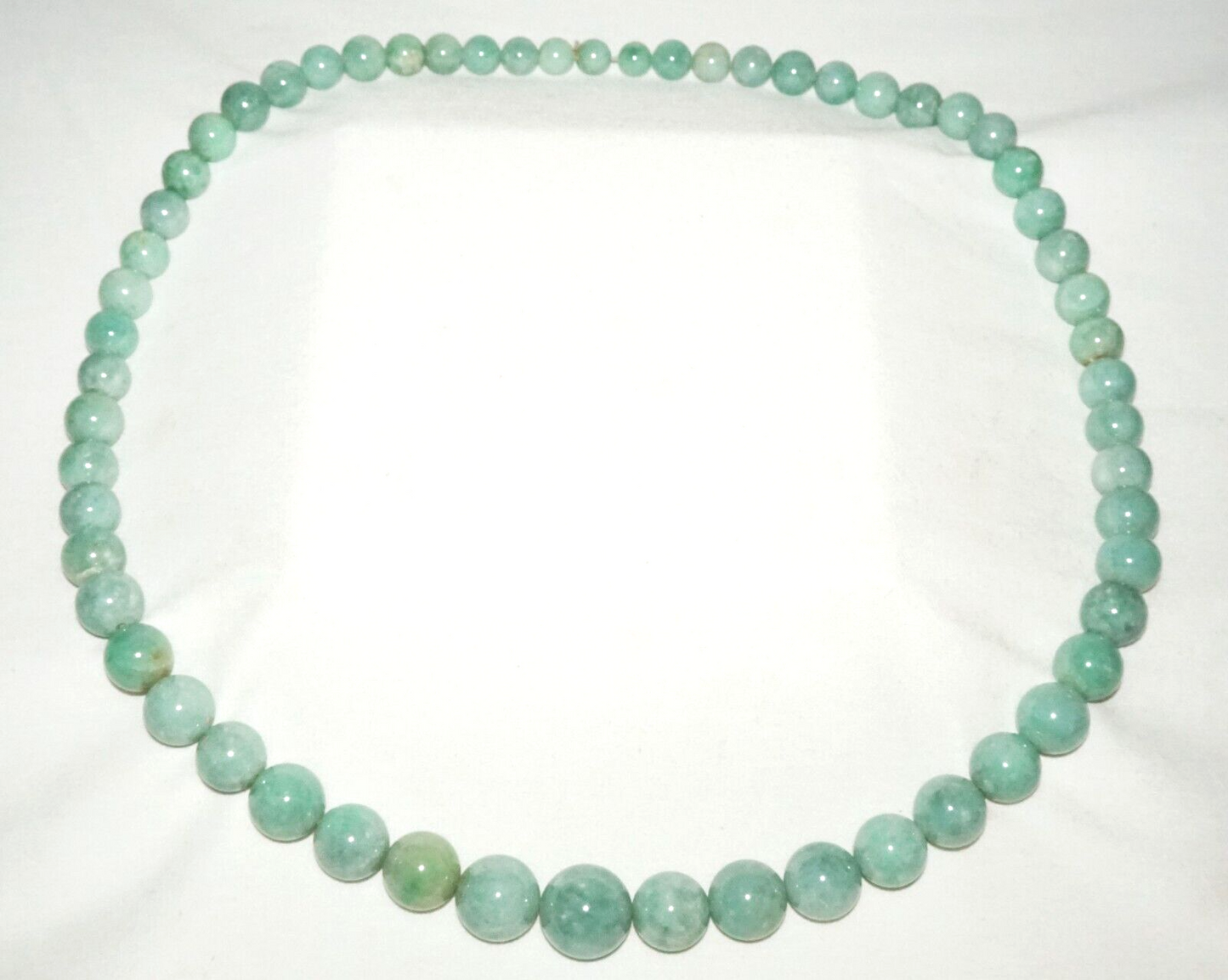 Vintage Chinese Mottled Green Jadeite Jade Graduated Bead Necklace 30" (InS)#L2