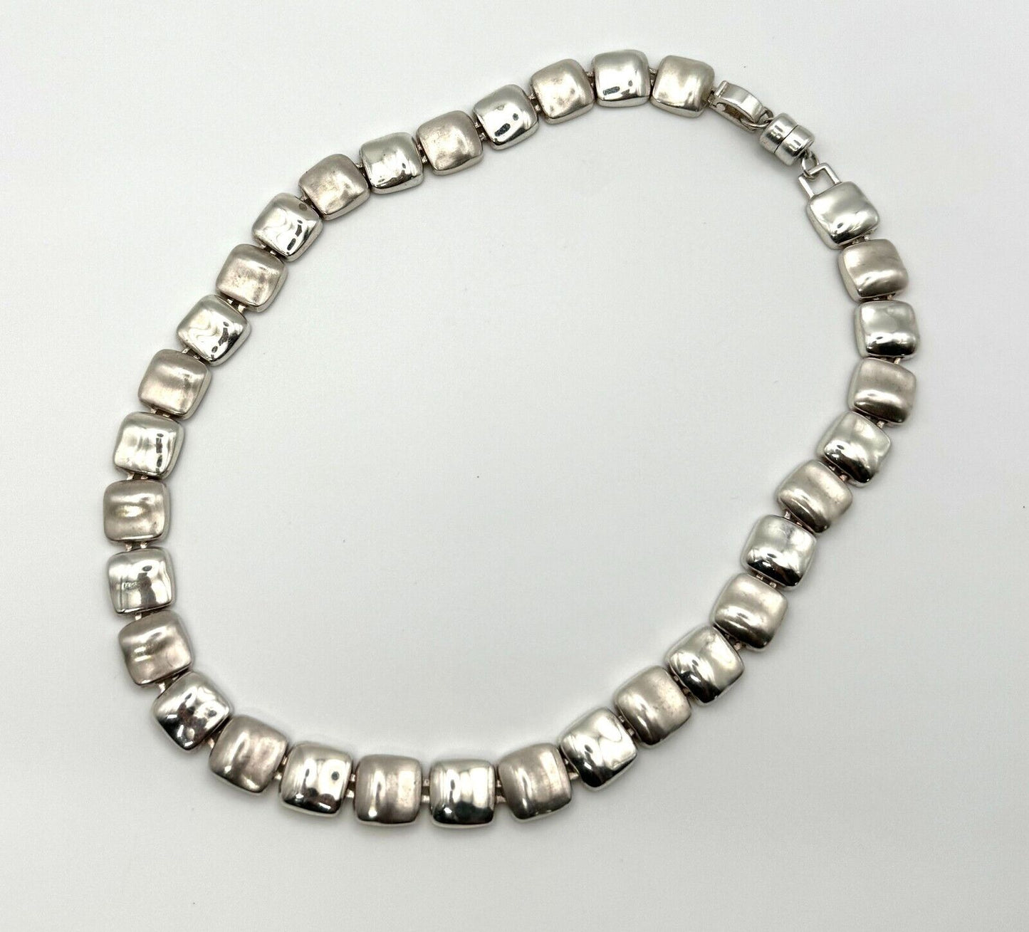 Modernist Silver Stone Necklace 17" w Magnetic Clasp (KnK)