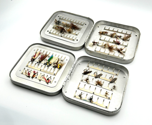 Vtg Collection 58 HandTied Fish Flies-2 Wheatley Silmalloy Metal Fly Boxes (MiM)