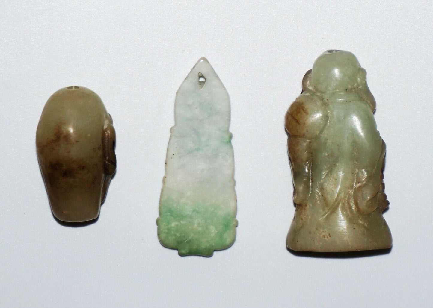 3x Chinese Hard-stone & Jade Carvings Buddha, Kwan Yin, Head Pendant (NoN)P26