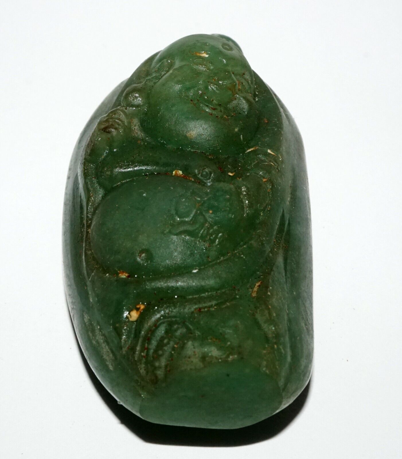 Chinese Aventurine Carved Snuff Bottle w. Laughing Buddha Motif (LeS) G2